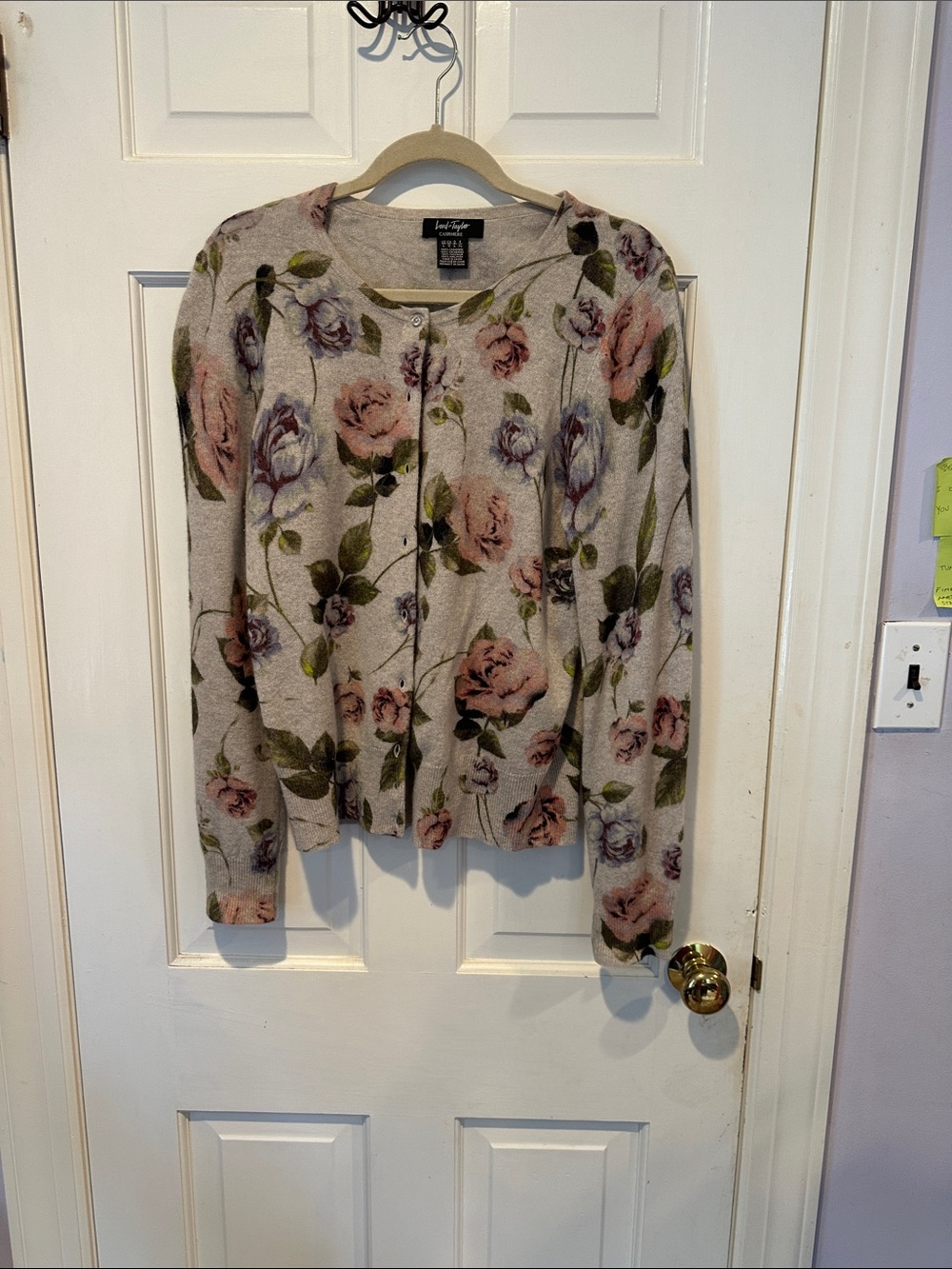 Lord & Taylor Floral Cardigan in Pink and Green